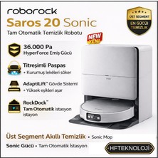 Roborock 36.000PA Emiş Gücüyle Yeni  Saros 20 Sonic Beyaz Robot Süpürge