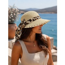 Aydın Şapkacınız Leopar Desenli Premium Hasır Kadın Şapka – Arkası Cırtlı Ayarlanabilir, Tesettüre Uygun Yazlık Şapka