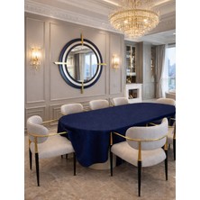 Zeren Home Signature Simli Lacivert Oval Masa Örtüsü | El Işçiliği Işıltılı Lüks Tasarım |özel Ölçü|8 Peçete