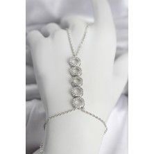 Solenya Pirinç Gümüş Renk Zirkon Taşlı Sıralı Halka Model Kadın Şahmeran