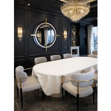 Zeren Home Signature Simli Beyaz Oval Masa Örtüsü | El Işçiliği Işıltılı Lüks Tasarım |özel Ölçü|8 Peçete