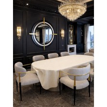 Zeren Home Signature Simli Krem Oval Masa Örtüsü | El Işçiliği Işıltılı Lüks Tasarım |özel Ölçü|8 Peçete
