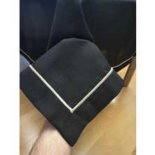 Zeren Home Piko Sarma Gold Detaylı Masa Örtüsü - Runner Takım Siyah (Kutulu)