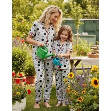 NiCe İç Giyim Hello Kitty Lisanslı Anne & Kız Kombin Gömlek Yaka Düğmeli Pijama %100 Pamuk Ayrı Satılır Gri Siyah