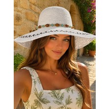 Aydın Şapkacınız Kadın Premium Hasır Boncuk Detaylı Yazlık Şapka – Geniş Kenarlı Plaj & Günlük Şapka