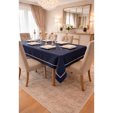 Zeren Home Piko Sarma Gold Detaylı Masa Örtüsü - Runner Takım Lacivert (Kutulu)