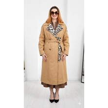 Gizelia Leopar Detaylı Klasik Camel Trençkot - Modern ve Şık Tasarım