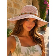 Aydın Şapkacınız Kadın Premium Hasır Boncuk Detaylı Yazlık Şapka – Geniş Kenarlı Plaj & Günlük Şapka