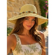 Aydın Şapkacınız Kadın Premium Hasır Boncuk Detaylı Yazlık Şapka – Geniş Kenarlı Plaj & Günlük Şapka