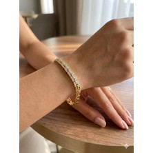 Kadın Gold Renk Zirkon Taşlı Eklemli Sıralı Xuping Şık Bileklik