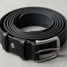 Deri Sepeti El Yapımı Hakiki Deri Kemer Metal Tokalı Dikişli Siyah Kalın Deri