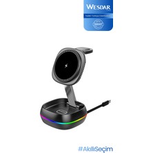 Wesdar WX681 Katlanabilir Kablosuz Şarj Standı 15W Rgb 3 In 1