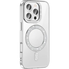 Ummeslem Apple iPhone 16 Pro Için Uyumlu Kılıf Kapak Pırlanta Taş M-Safe Şarj Özellikli Karetta Silikon