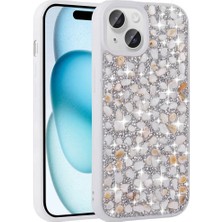 Ummeslem Apple iPhone 15 Plus Kılıf Parlak Taşlı Tasarım Cep Telefonu Için Uyumlu Kapak Linea Kapak