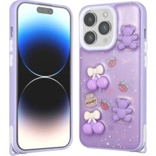 Ummeslem Apple iPhone 14 Pro Kılıf Parlayan Simli Kabartma Figürlü Cep Telefonu Için Uyumlu Kapak Cevze Kapak