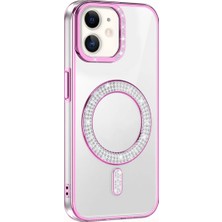 Ummeslem Apple iPhone 11 Için Uyumlu Kılıf Kapak Pırlanta Taş M-Safe Şarj Özellikli Karetta Silikon