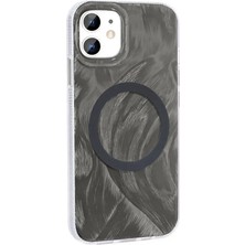 Ummeslem Apple iPhone 11 Kılıf M-Safe Şarj Özellikli Fırça Boya Desenli Cep Telefonu Için Uyumlu Kapak Palet Kapak