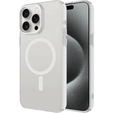 Ummeslem Apple iPhone 15 Pro Max Kılıf Cep Telefonu Için Uyumlu Kapak M-Safe Şarj Buzlu Transparan C-Pro Sert Kapak