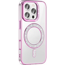 Ummeslem Apple iPhone 16 Pro Için Uyumlu Kılıf Kapak Pırlanta Taş M-Safe Şarj Özellikli Karetta Silikon