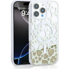 Ummeslem Apple iPhone 15 Pro Max Için Uyumlu Kılıf Kapak Sıvılı Simli Şeffaf Arka Yüzey Mossa Silikon
