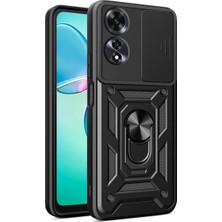 Ummeslem Oppo A60 Cep Telefonu Için Uyumlu Kılıf Magnetik Standlı Kamera Korumalı Sürgülü Vega Kapak