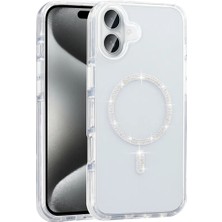Ummeslem Apple iPhone 16 Pro Için Uyumlu Kılıf Kapak Taşlı Tasarım M-Safe Şarj Özellikli Koment Silikon