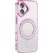 Ummeslem Apple iPhone 16 Için Uyumlu Kılıf Kapak Pırlanta Taş M-Safe Şarj Özellikli Karetta Silikon