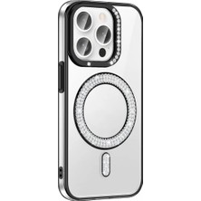 Ummeslem Apple iPhone 14 Pro Max Için Uyumlu Kılıf Kapak Pırlanta Taş M-Safe Şarj Özellikli Karetta Silikon