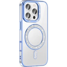 Ummeslem Apple iPhone 16 Pro Için Uyumlu Kılıf Kapak Pırlanta Taş M-Safe Şarj Özellikli Karetta Silikon