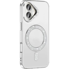 Ummeslem Apple iPhone 16 Için Uyumlu Kılıf Kapak Pırlanta Taş M-Safe Şarj Özellikli Karetta Silikon