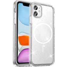 Ummeslem Apple iPhone 11 Için Uyumlu Kılıf Kapak M-Safe Şarj Özellikli Parlayan Simli Saydam Renkli Maris