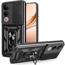 Ummeslem Vivo V50 Lite 4g Cep Telefonu Için Uyumlu Kılıf Magnetik Standlı Kamera Korumalı Sürgülü Tank Kapak