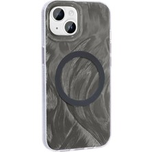 Ummeslem Apple iPhone 15 Kılıf M-Safe Şarj Özellikli Fırça Boya Desenli Cep Telefonu Için Uyumlu Kapak Palet Kapak