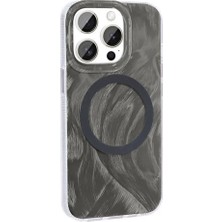Ummeslem Apple iPhone 15 Pro Kılıf M-Safe Şarj Fırça Boya Desenli Cep Telefonu Için Uyumlu Kapak Palet Kapak