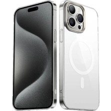 Ummeslem Apple iPhone 15 Pro Kılıf Cep Telefonu Için Uyumlu Kapak Wireless Şarj Özellikli Şeffaf G-Glass Kapak