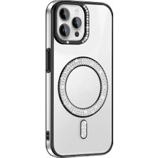 Ummeslem Apple iPhone 12 Için Uyumlu Kılıf Pırlanta Taş Tasarım Magsafe Destekli Karetta Silikon Kapak