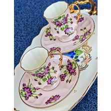 Manushum El Boyaması Porselen Hanımeli Kahve Fincanı-Pembe 1 Adet