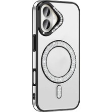 Ummeslem Apple iPhone 16 Için Uyumlu Kılıf Kapak Pırlanta Taş M-Safe Şarj Özellikli Karetta Silikon