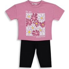 Civil Girls Renkli Çiçek Baskılı 2-5 Yaş Takım - Soft Pembe-Siyah