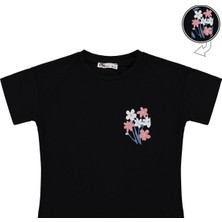 Civil Girls Renkli Çiçek Baskılı 10-13 Yaş Tişört - Siyah