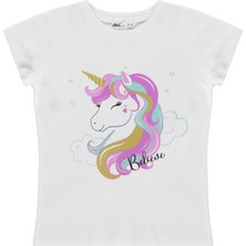 Civil Girls Unicorn Baskılı 6-9 Yaş Tişört  - Kırık Beyaz
