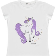 Civil Girls Unicorn Baskılı 2-5 Yaş Tişört  - Kırık Beyaz