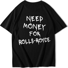 Brz Collection Unisex Oversize Rolls-Royce Need Money For Rolls-Royce T-Shirt Siyah