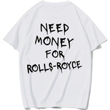 Brz Collection Unisex Oversize Rolls-Royce Need Money For Rolls-Royce T-Shirt (Beyaz)