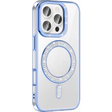 Ummeslem Apple iPhone 16 Pro Max Için Uyumlu Kılıf Kapak Pırlanta Taş M-Safe Şarj Özellikli Karetta Silikon