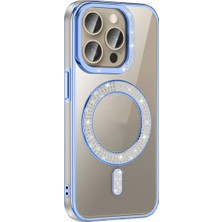 Ummeslem Apple iPhone 15 Pro Max Için Uyumlu Kılıf Kapak Pırlanta Taş M-Safe Şarj Özellikli Karetta Silikon