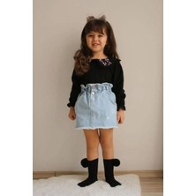 Hophop Çocuk Yaka Çiçek Işlemeli Kot Etekli Mevsimlik Takım-Kız Çocuk