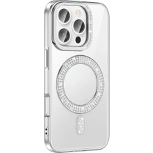 Ummeslem Apple iPhone 16 Pro Max Için Uyumlu Kılıf Kapak Pırlanta Taş M-Safe Şarj Özellikli Karetta Silikon
