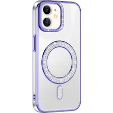 Ummeslem Apple iPhone 11 Için Uyumlu Kılıf Kapak Pırlanta Taş M-Safe Şarj Özellikli Karetta Silikon