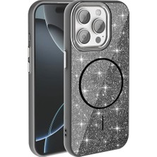 Ummeslem Apple iPhone 15 Pro Cep Telefonu Için Uyumlu Kılıf Magsafe Destekli Parlayan Simli Okso Kapak